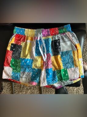 SHEIN Multicolor Patchwork Bandana Print High Waist Shorts